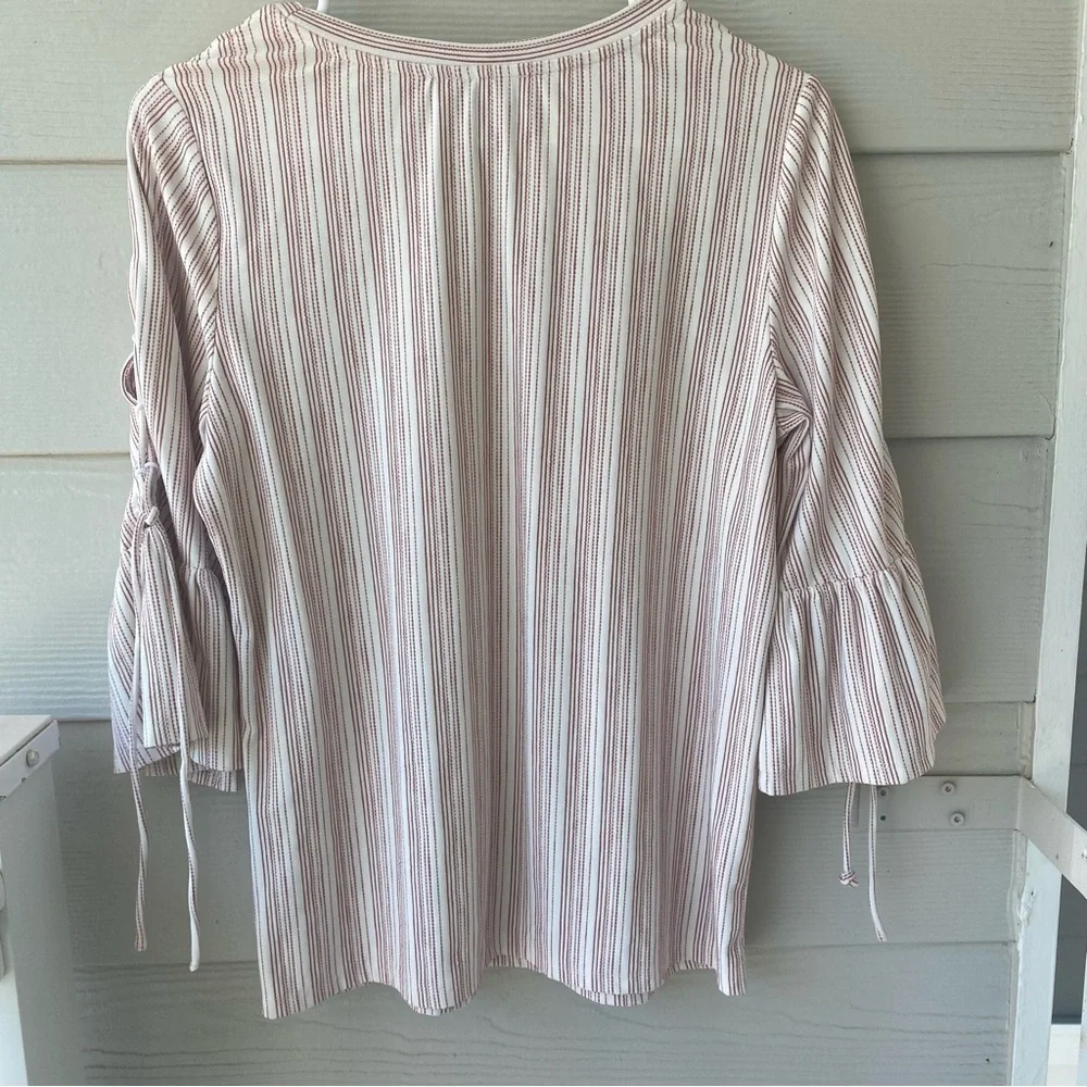 LUCKY BRAND Vertical Stripe Lace Up Flutter Sleeve Blouse - Picture 8 of 10